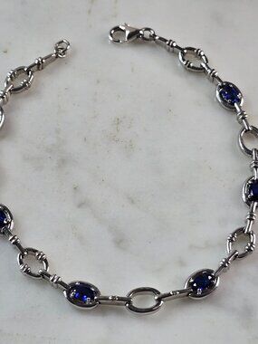 Womens Vintage Estate Sterling Silver Modernist Sapphire Bracelet 8.9g #E4074